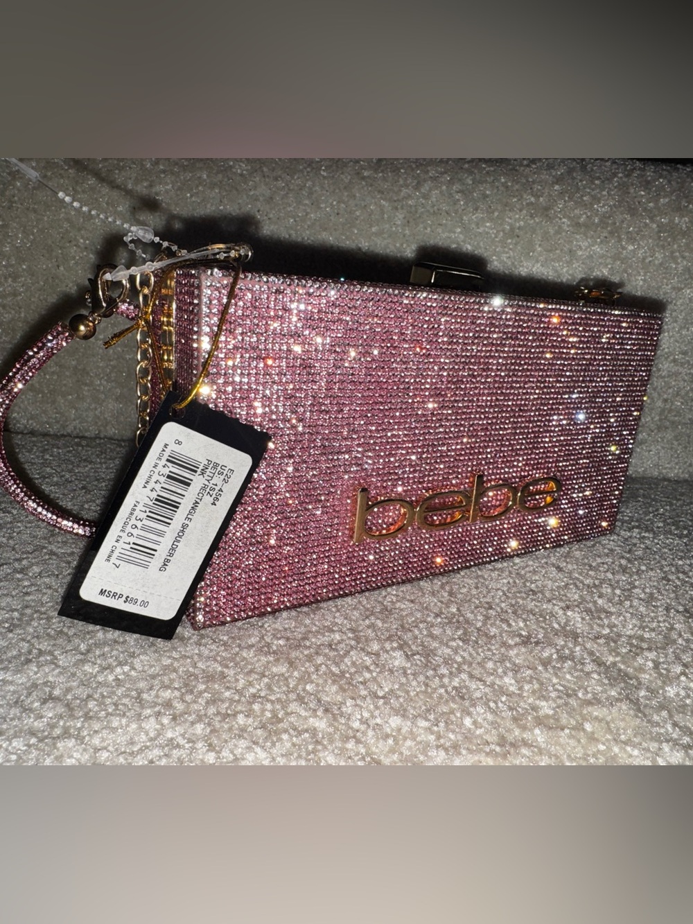 bebe Pink Rhinestone Sparkle Clutch